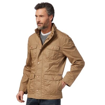 Big and tall natural high neck jacket with linen
